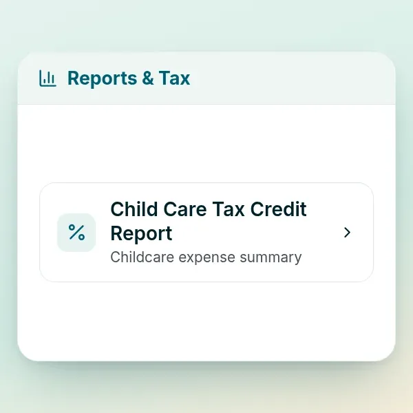 Child care tax credit report option in the RoostPay reports hub