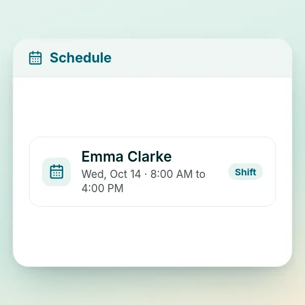 RoostPay monthly schedule calendar marking shifts, stat holidays and time off