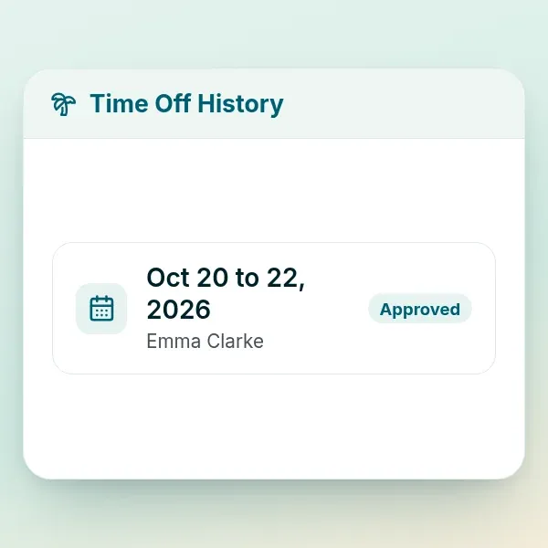 Approved time off request for a caregiver in RoostPay history