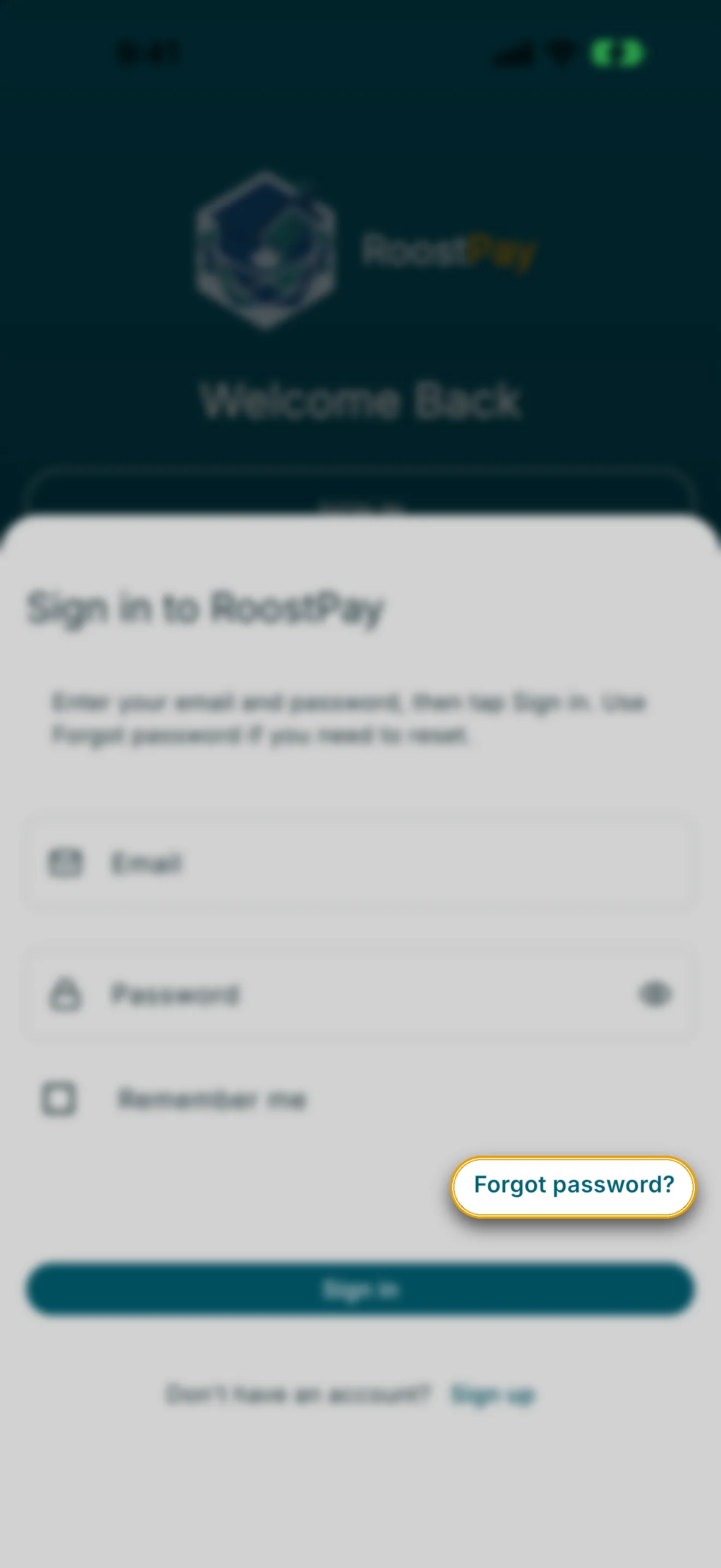 Sign in sheet with the Forgot password link highlighted