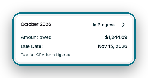 October remittance in progress: $1,244.69 owed, due November 15, 2026